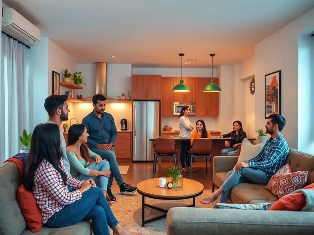 A cozy shared living space for Indian professionals.